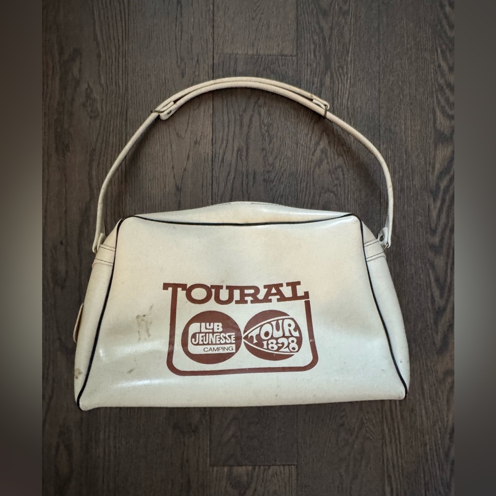 Vintage vinyl duffle/ bowling-style bag.
